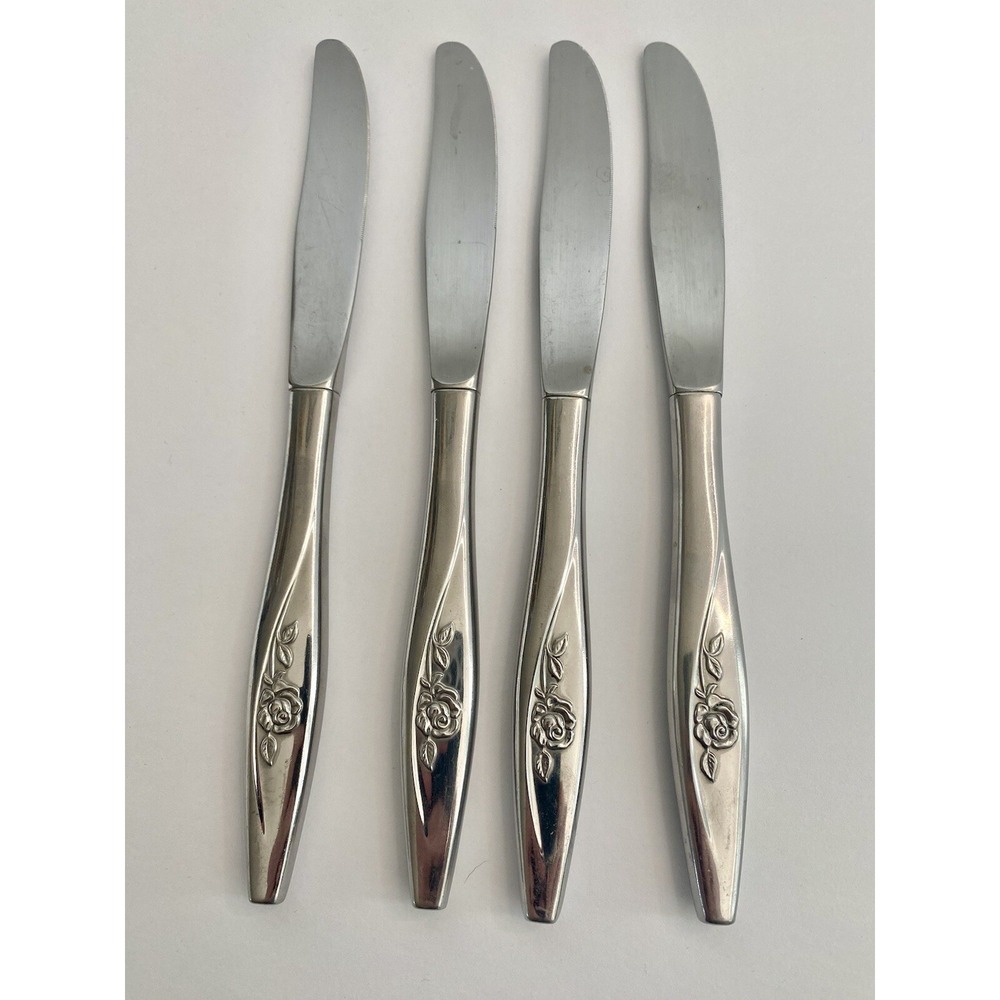 Oneida Lasting Rose Stainless 4 Dinner Knives Knife Oneidacraft Deluxe Flatware
